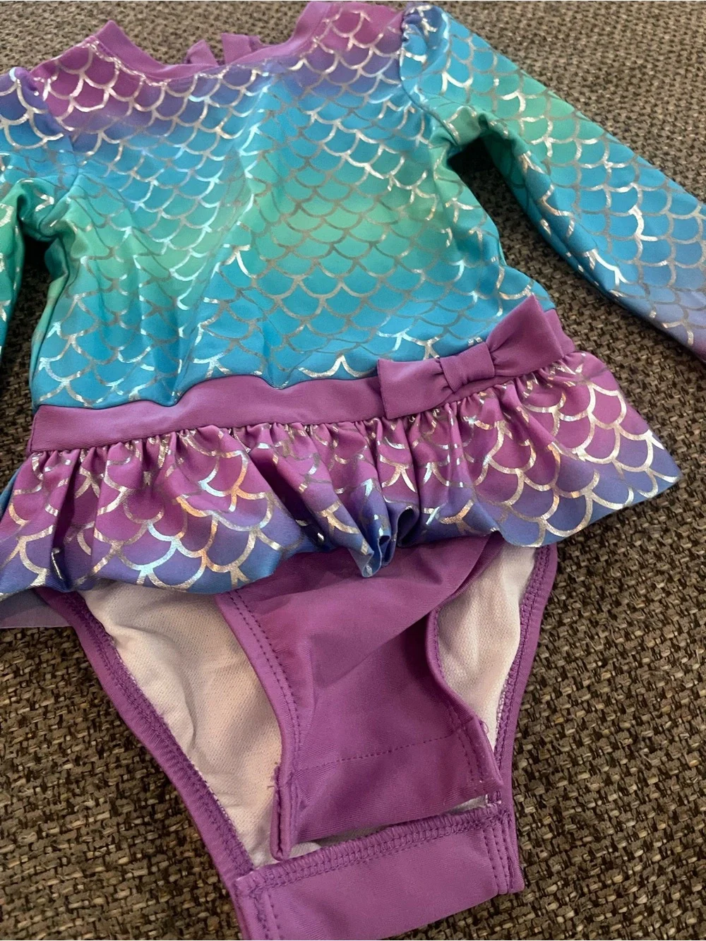 Cat & Jack Purple and Teal Mermaid-Scale Long-Sleeve Ruffle One-Piece Swimsuit